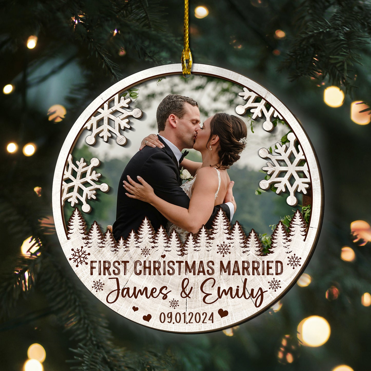 Custom Couple Photo 2-Layer Wood Ornament