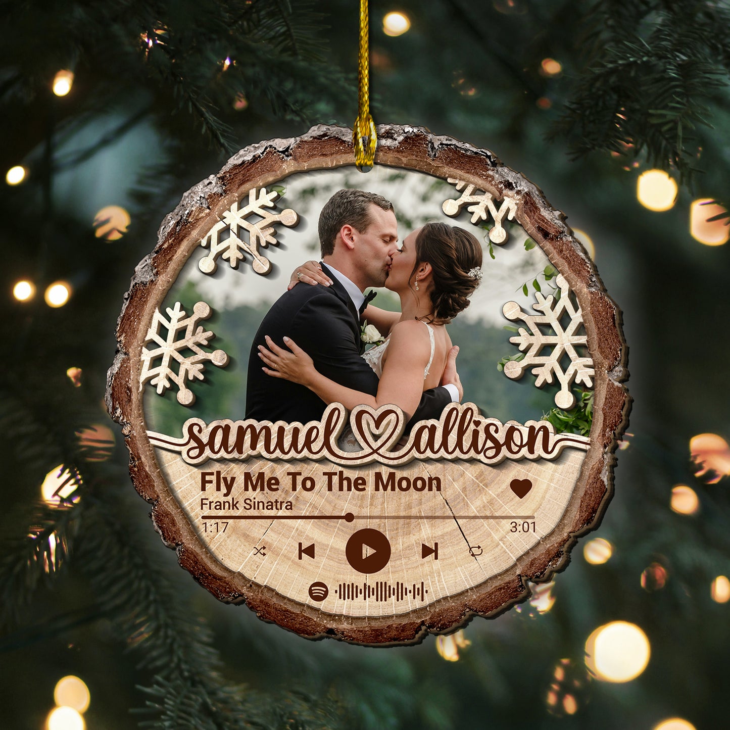 Custom Couple Song Photo 2-Layer Wood Slice Ornament