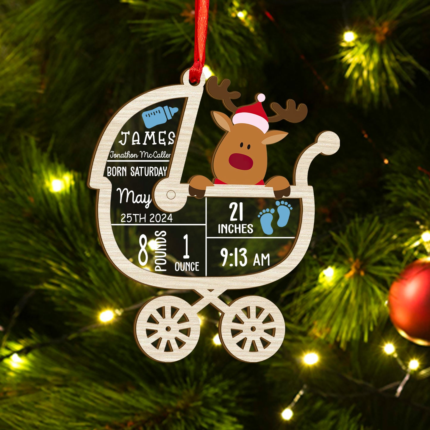 Custom Baby Stats Wood and Acrylic Ornament