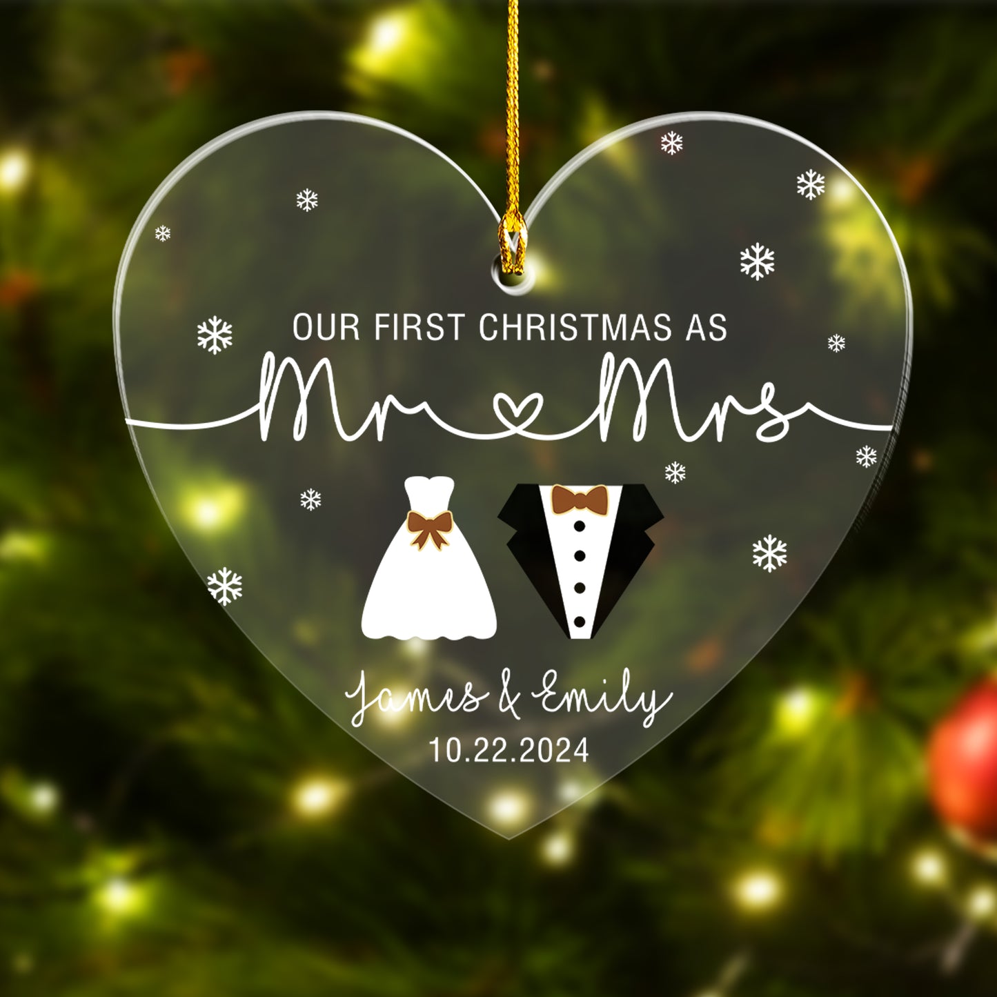 Custom Wedding Mr And Mrs Heart Shape Ornament