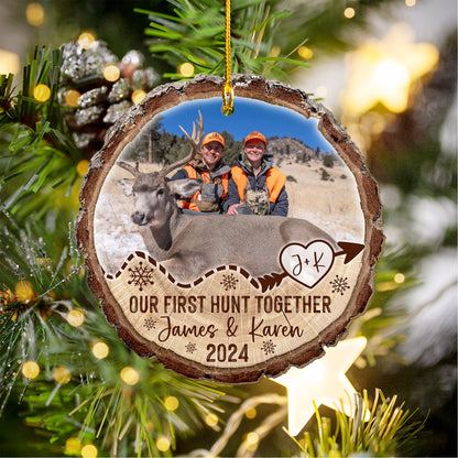 Custom Photo Hunting Couple Wood Ornament