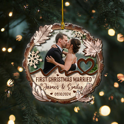 Custom Wedding Photo 2-Layer Wood Ornament