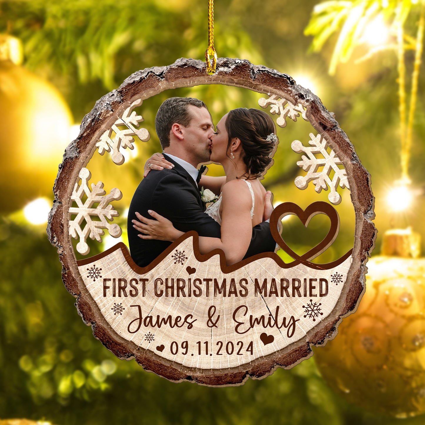 Custom Photo Wedding Wood Ornament