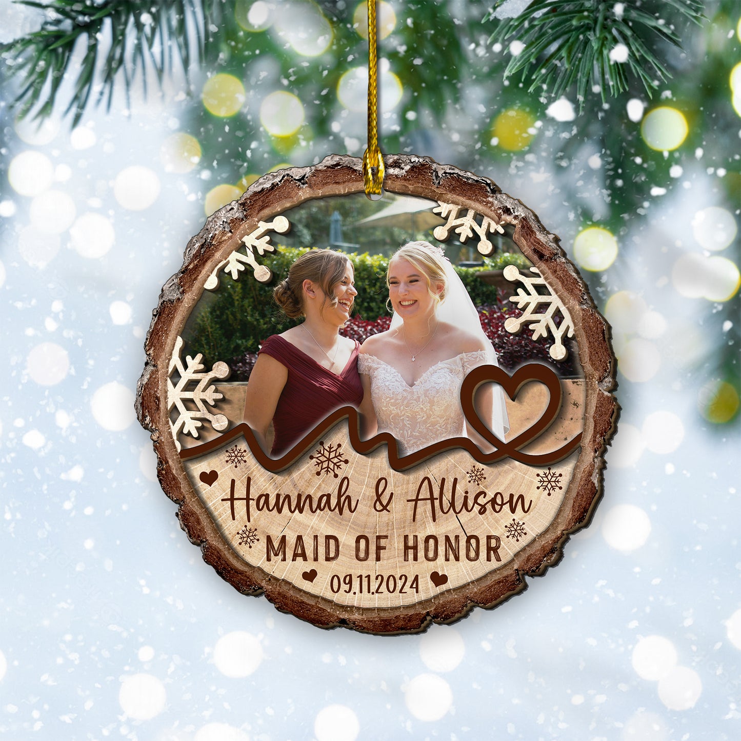 Custom Bridesmaids Photo 2-Layer Wood Ornament