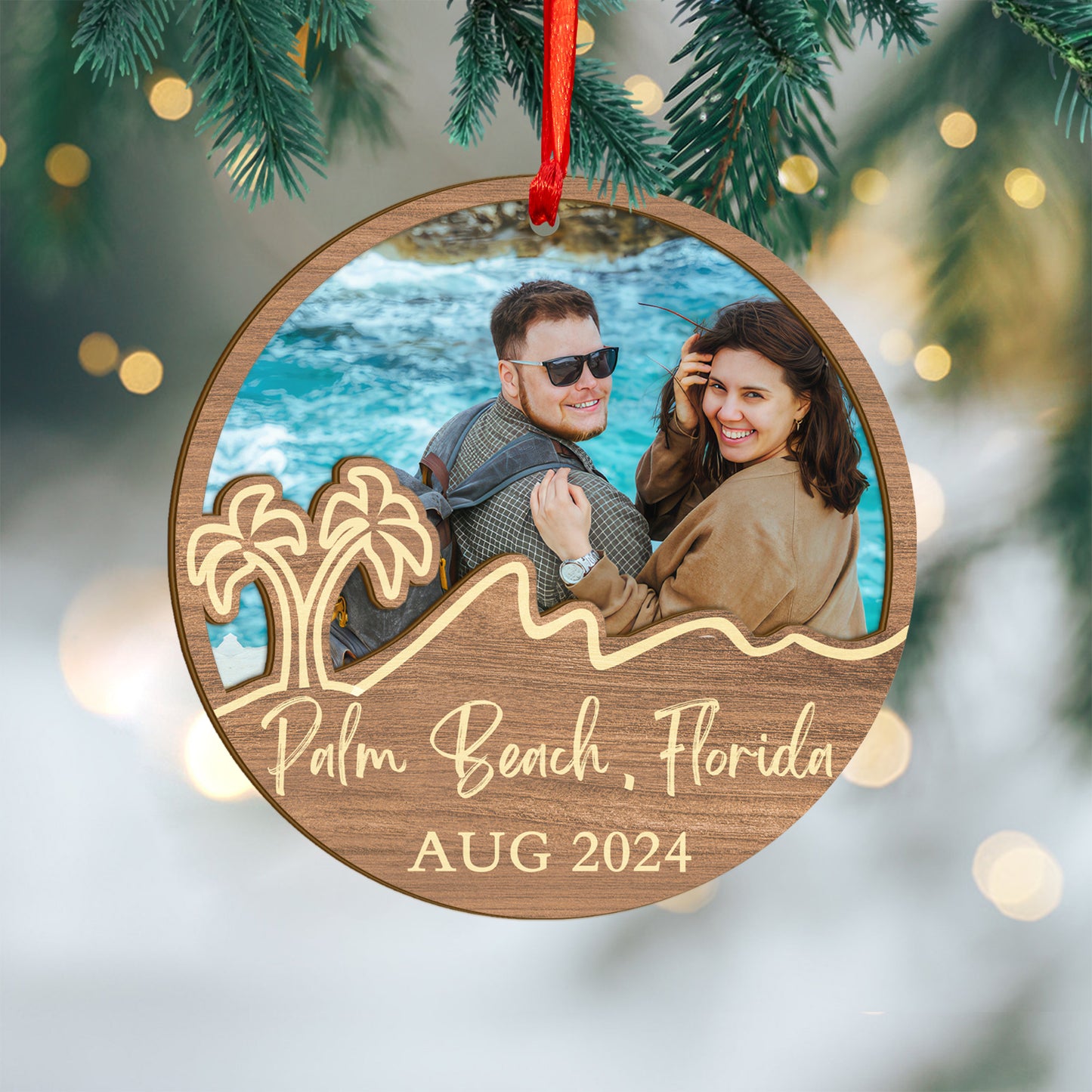 Custom Vacation Photo Wood and Acrylic Ornament