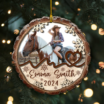 Custom Horse Riding Photo 2-Layers Wood Slice Ornament