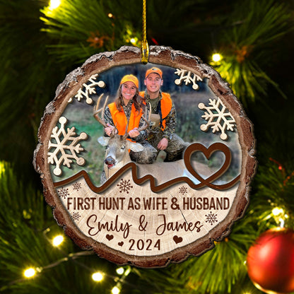 Custom Hunting Photo Wife & Husband Wood Ornament