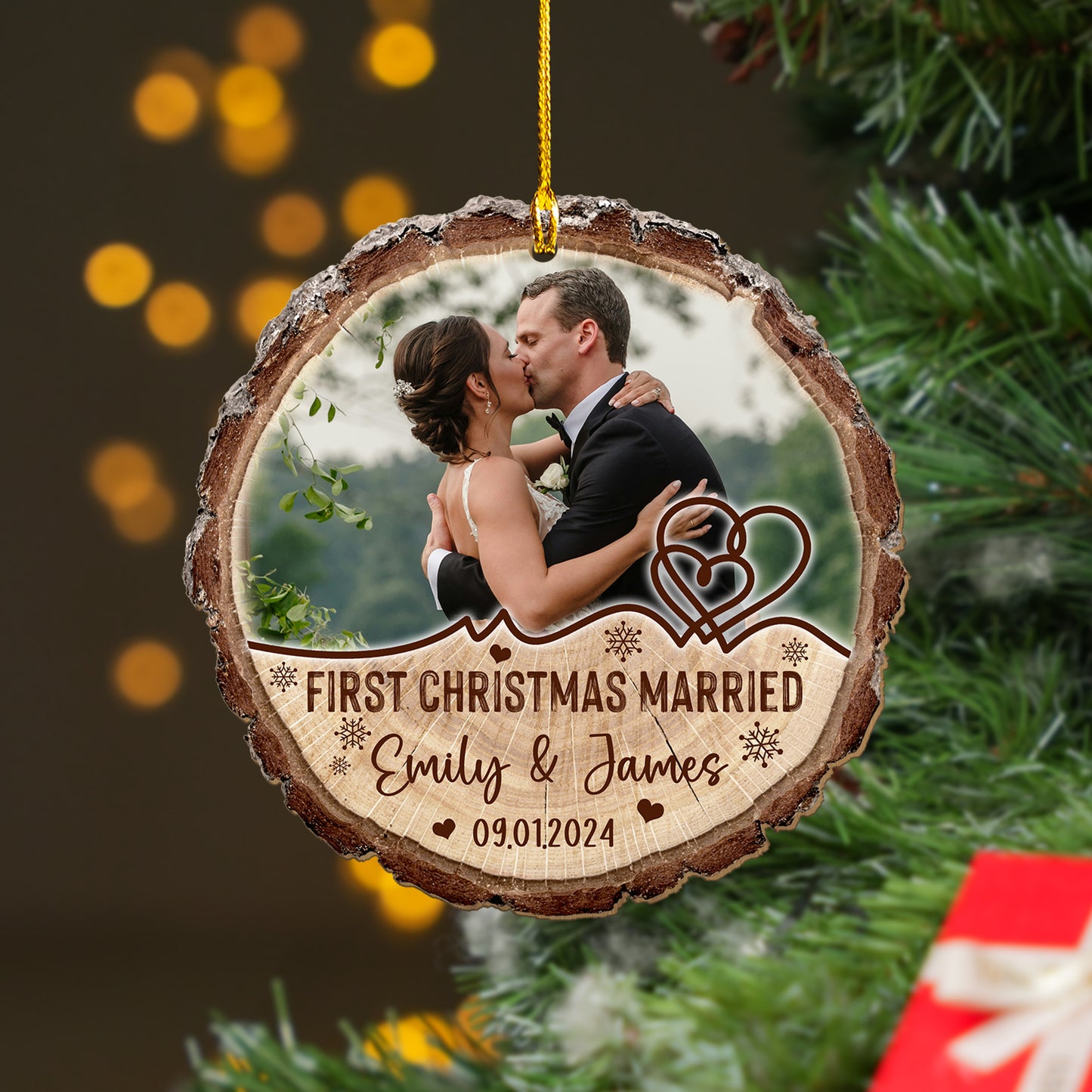 Custom Wedding Photo Wood Ornament