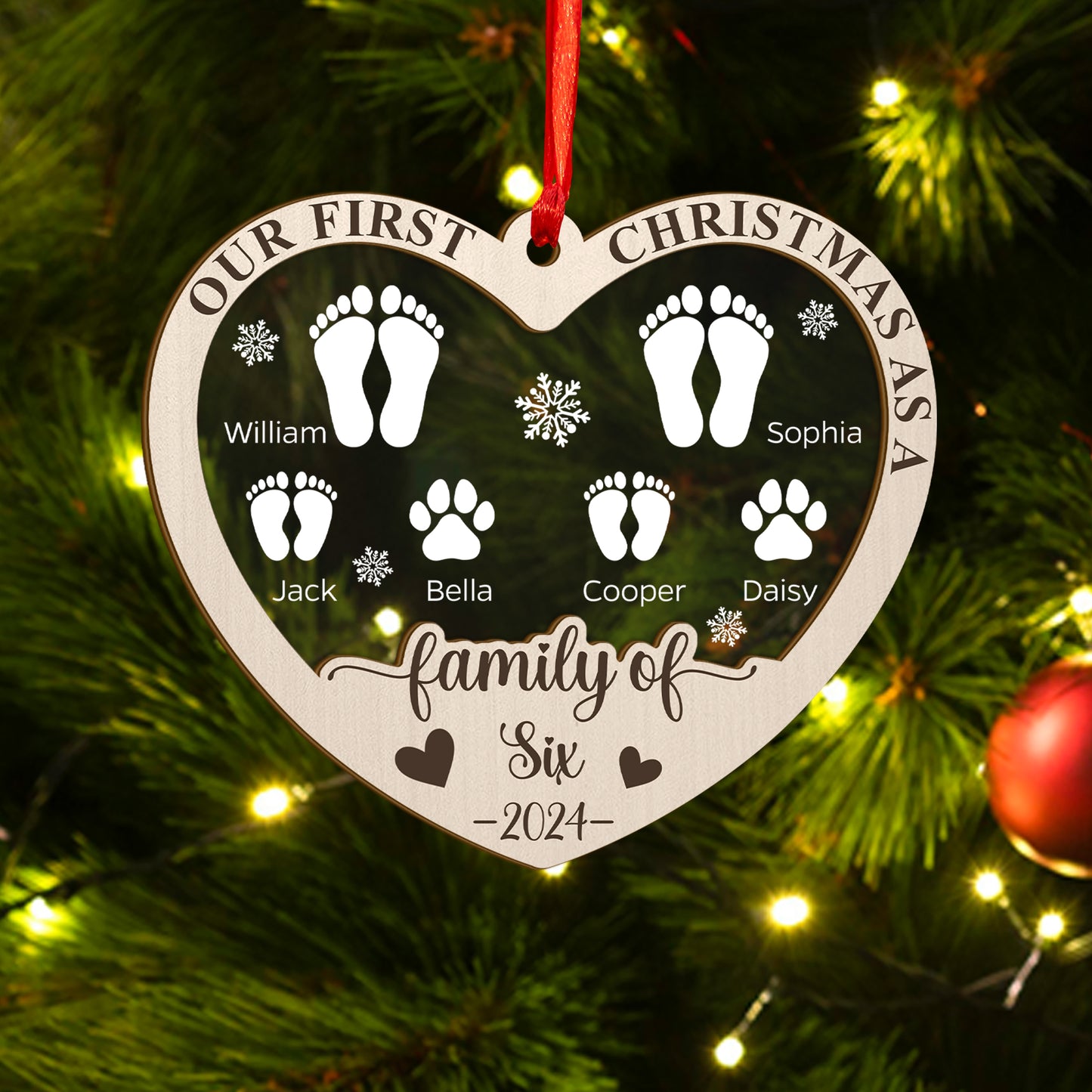 Custom Family Members Names Wood and Acrylic Ornament