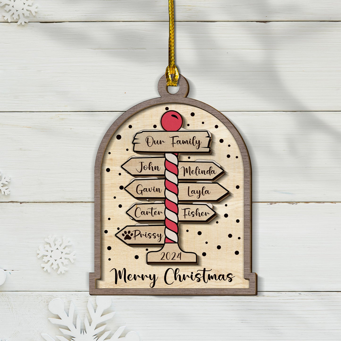 Custom Names Signposts 2-Layer Wood Ornament