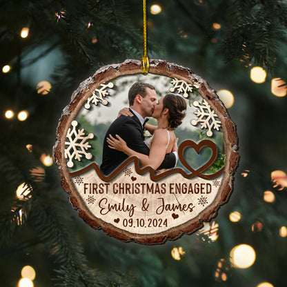 Custom Engagement Photo 2-Layer Wood Slice Ornament