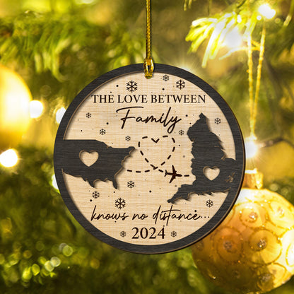 Custom Long Distance Family 2-Layers Wood Ornament