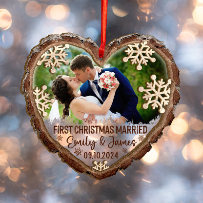 Custom Wedding Photo Heart Shape Wood and Acrylic Ornament