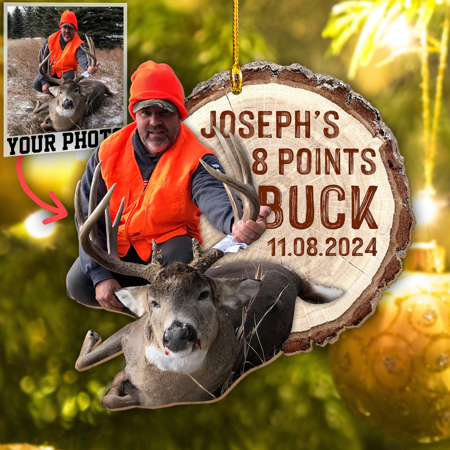 Custom Hunting Photo Wood Ornament