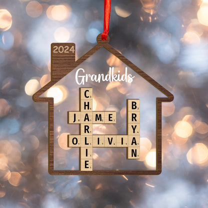 Custom Family Crossword Wood and Acrylic Christmas Ornament