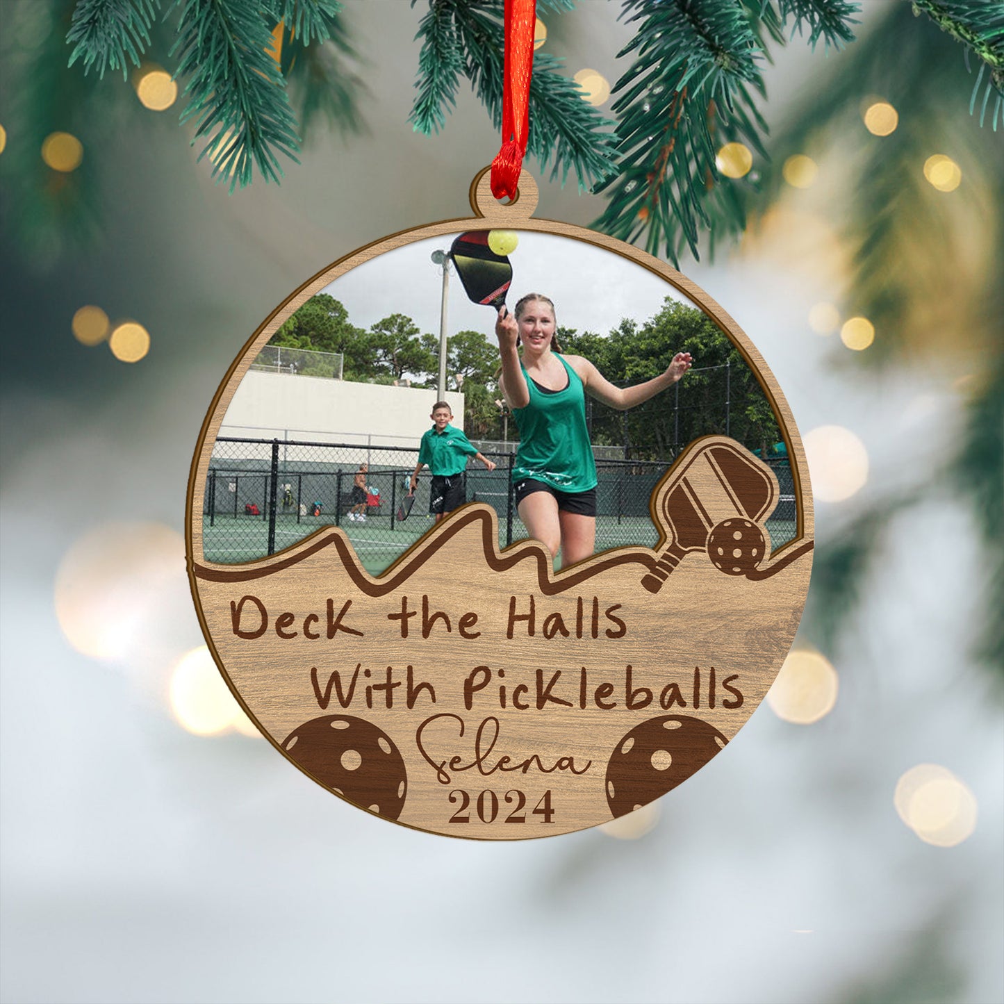 Custom Pickleball Photo Wood and Acrylic Ornament