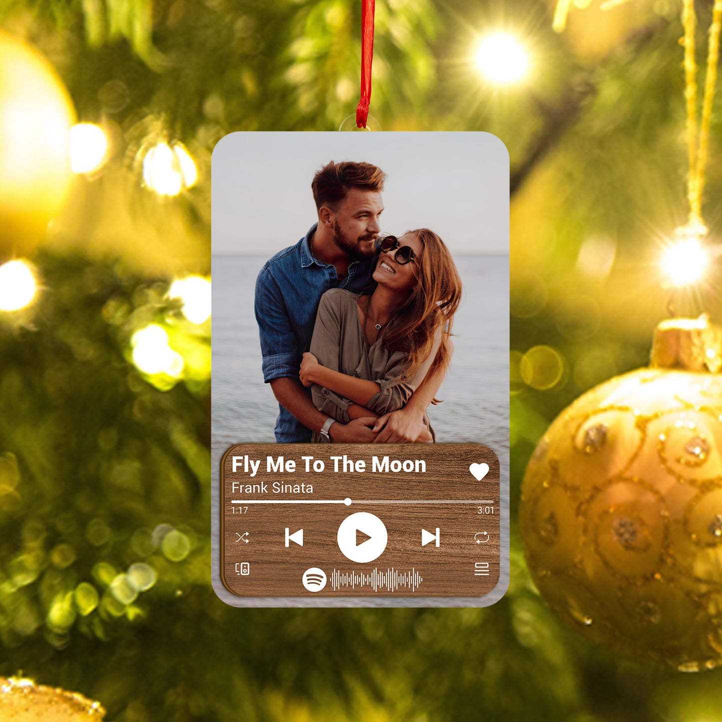 Custom Photo Couple Music Player Wood and Acrylic Ornament