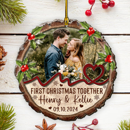 Custom Couple Photo 2-Layer Wood Slice Ornament