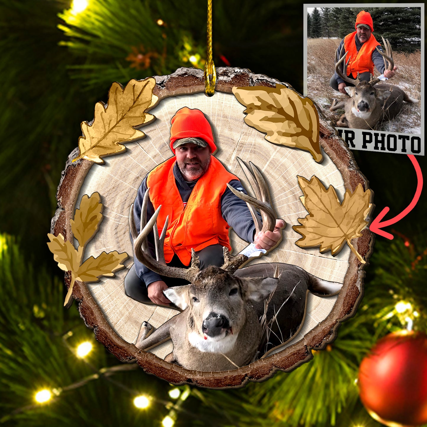 Custom Hunting Photo 2-Layer Wood Ornament