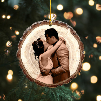 Custom Photo Couple Sketch Art  Wood Slice Ornament