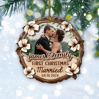 Custom Wedding Photo 2-Layer Wood Ornament