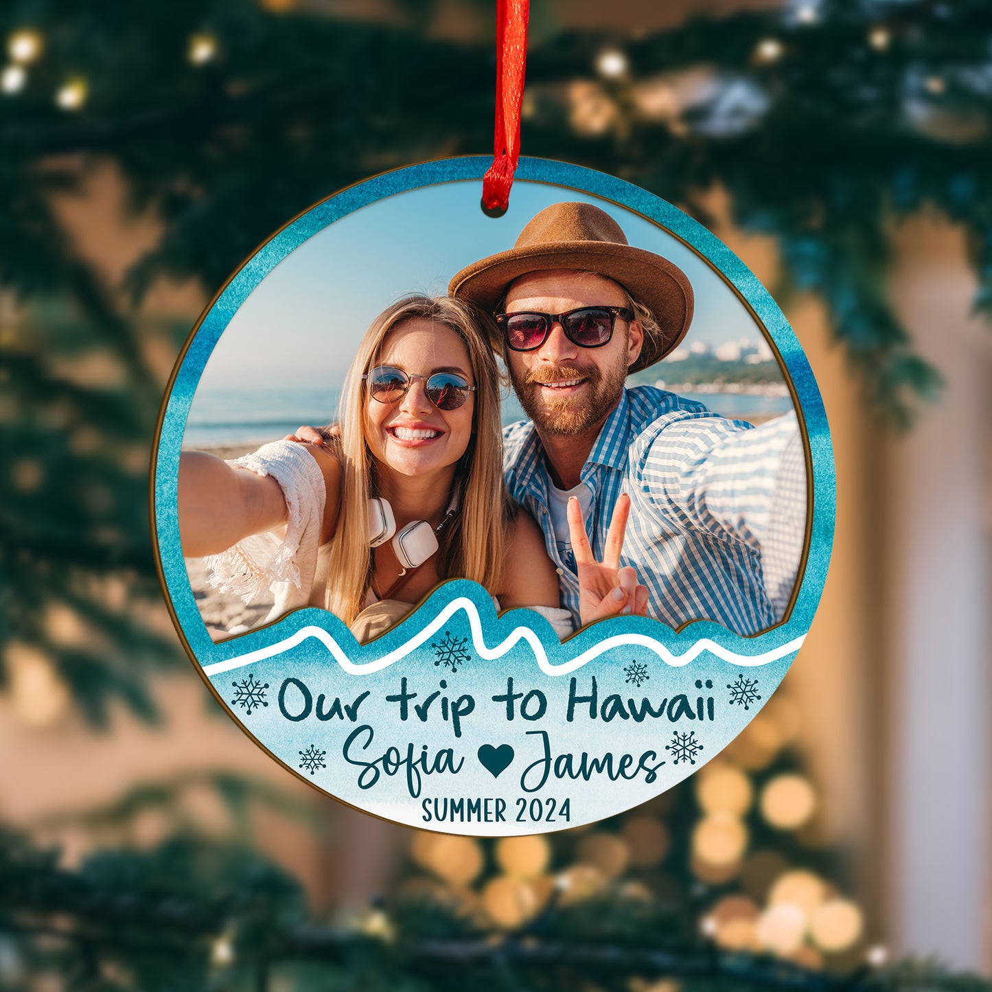 Custom Travel Photo Wood and Acrylic Ornament