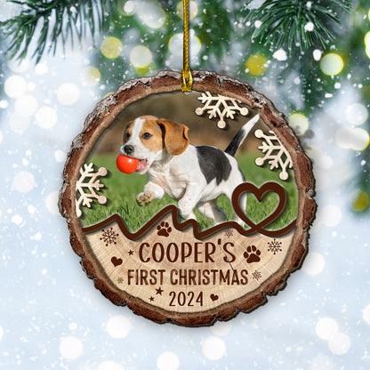 Custom Dog Photo First Christmas 2-Layer Wood Ornament