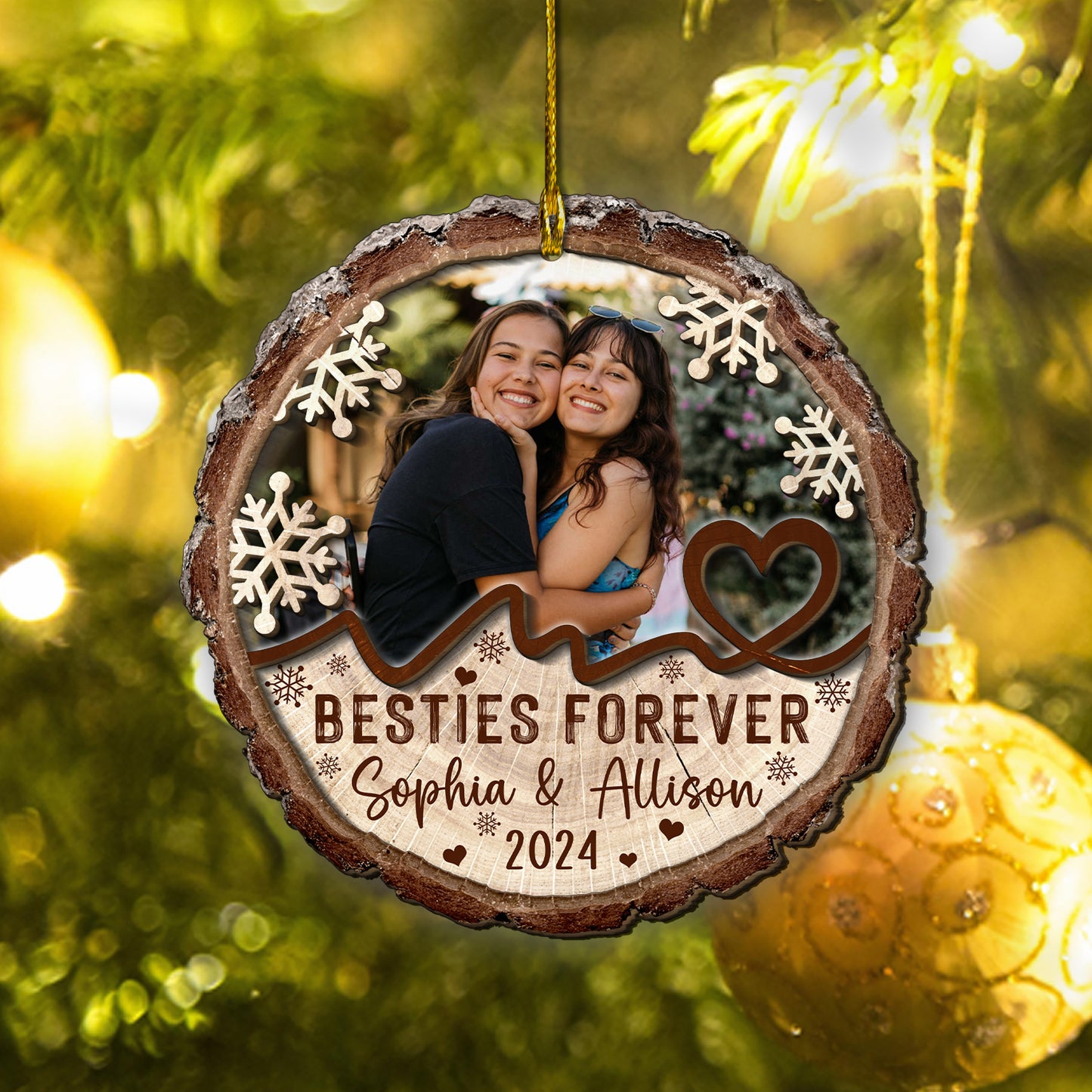 Custom Bestie Photo 2-Layer Wood Ornament