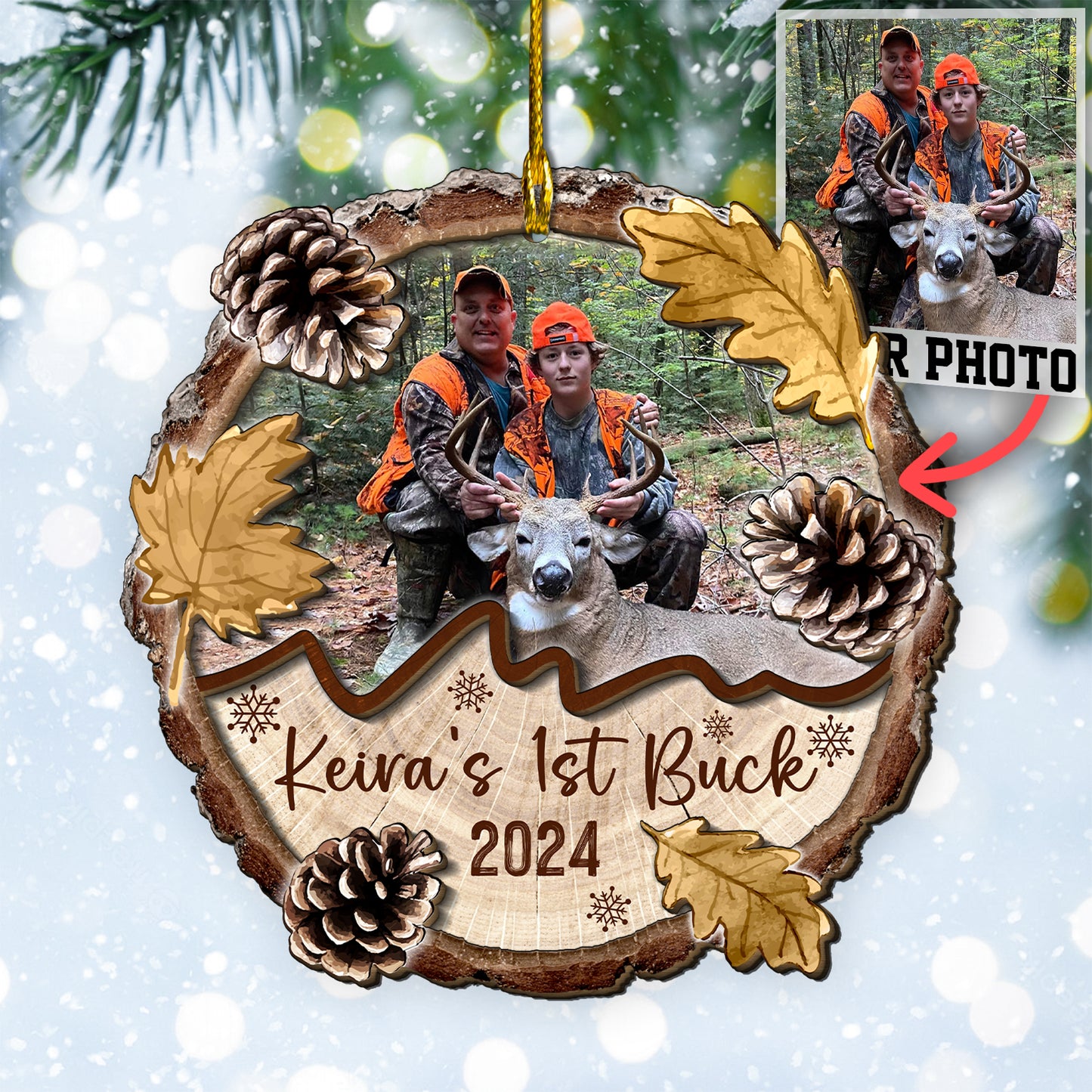 Custom Hunting Photo 2-Layer Wood Ornament