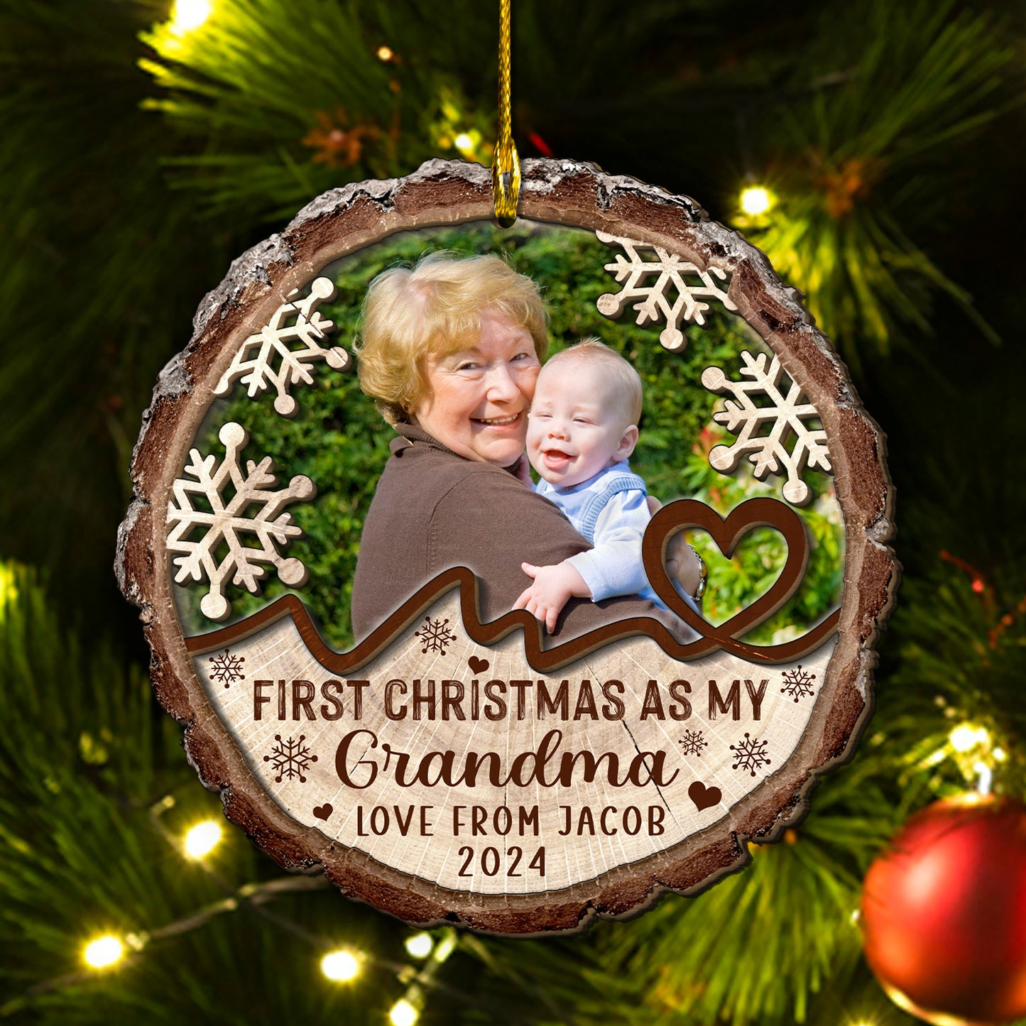 Custom Grandma Photo 2-Layer Wood Ornament