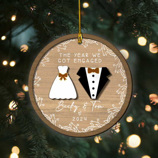 Custom Engaged Couple 2-Layers Wood Ornament