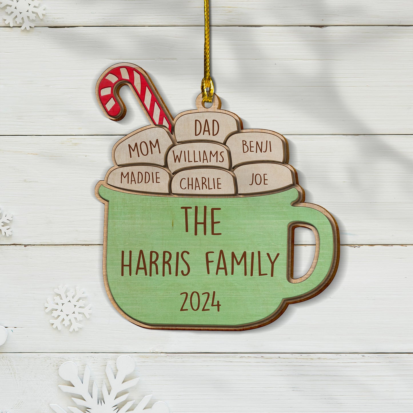 Custom Family Names 2-Layer Wood Ornament