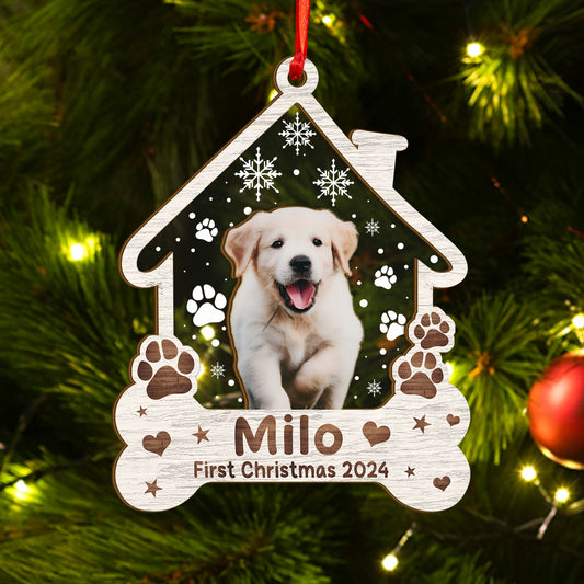 Custom Photo Dog First Christmas Wood and Acrylic Ornament