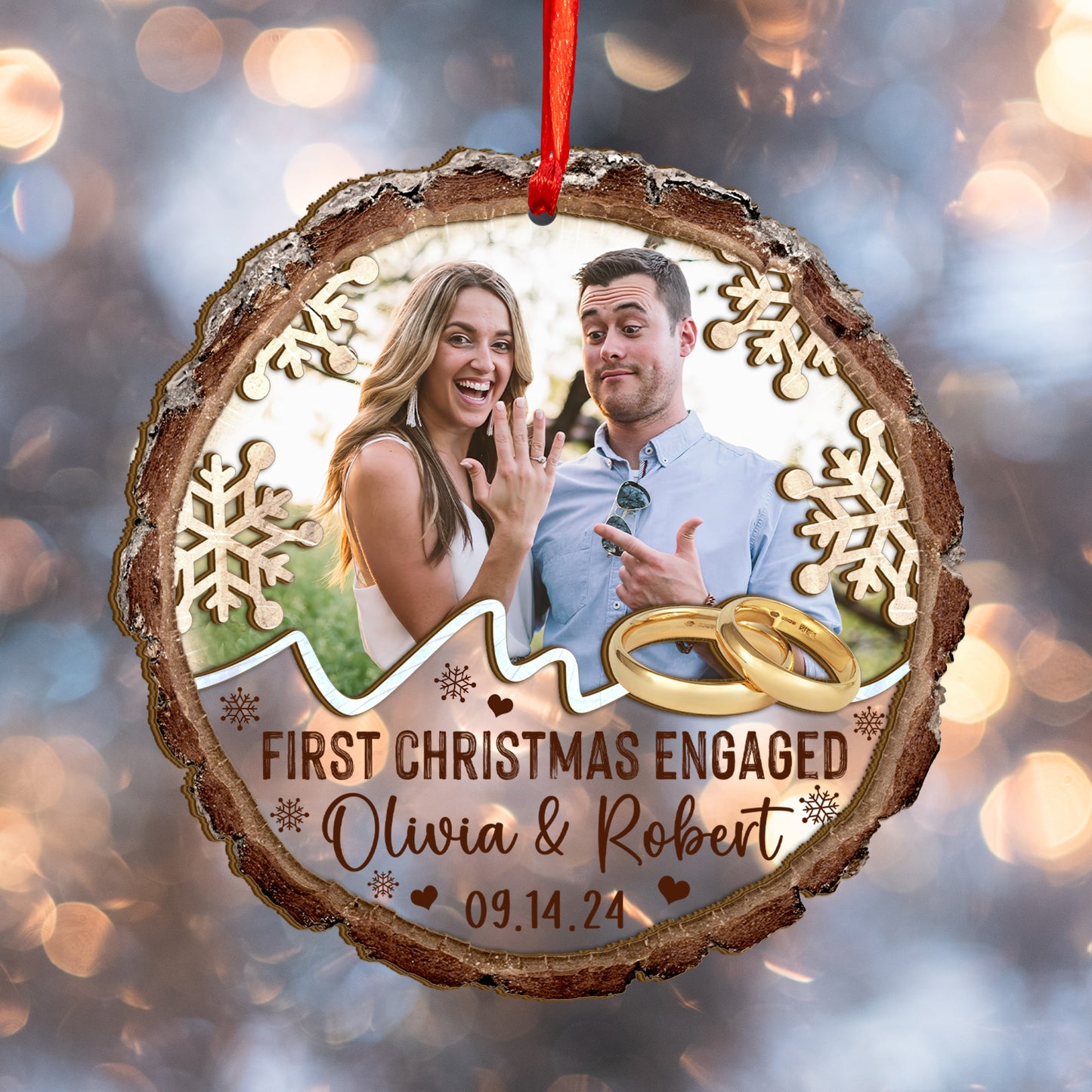 Custom Wedding Photo Wood and Acrylic Ornament