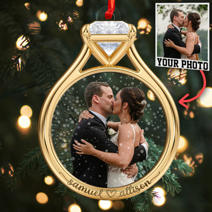 Custom Wedding Photo Ring Shape Wood and Acrylic Ornament