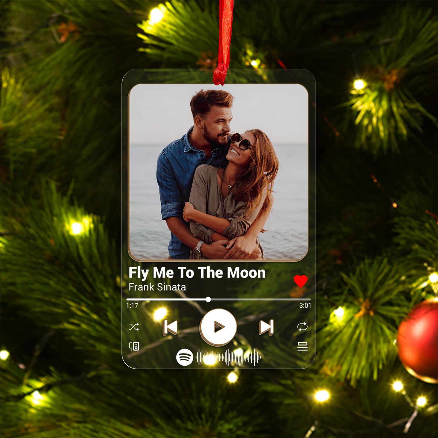 Custom Photo Couple Music Player Wood and Acrylic Ornament