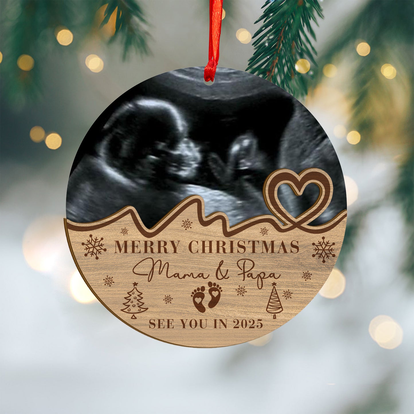 Custom Ultrasound Photo Baby Wood and Acrylic Ornament