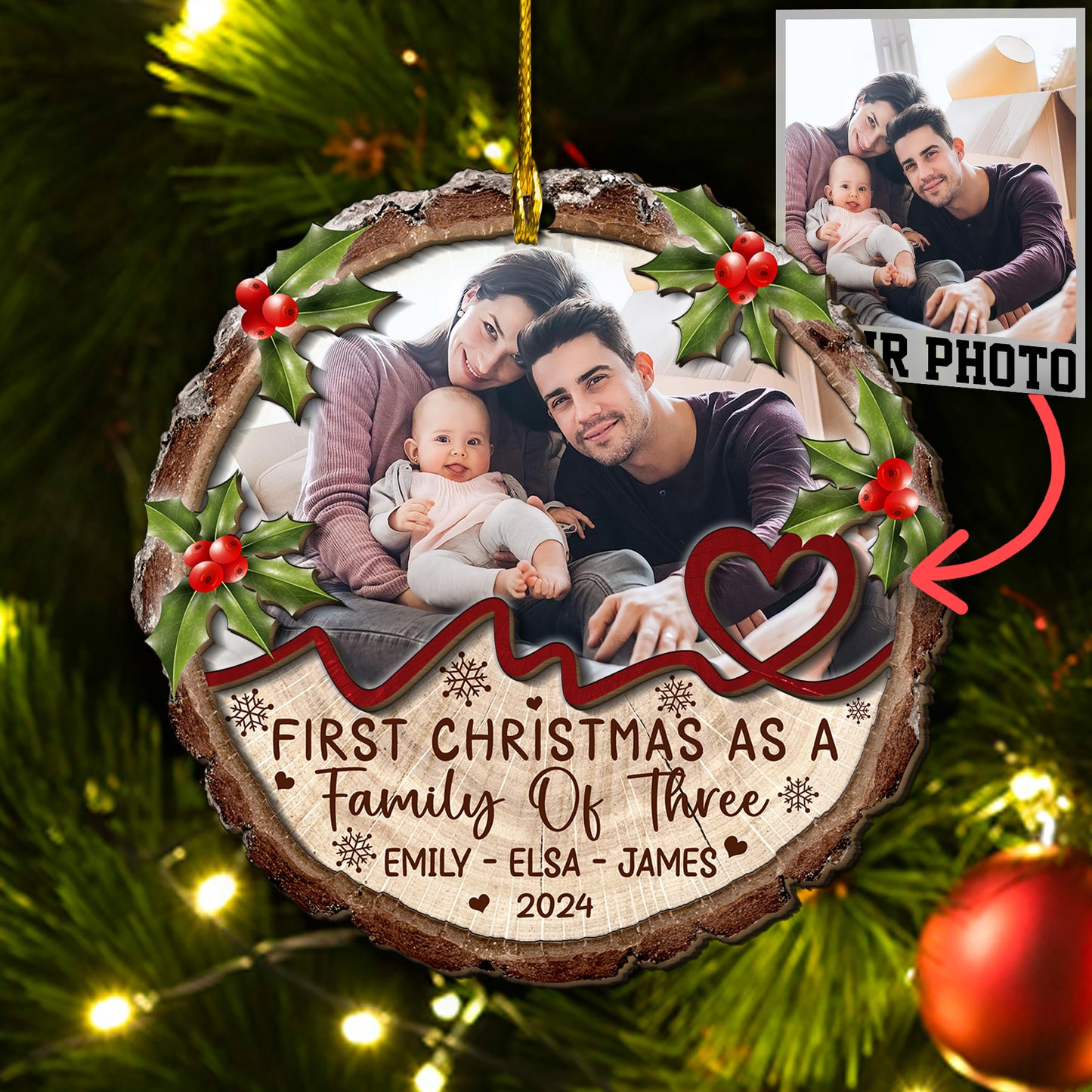 Custom Family Photo 2-Layer Wood Ornament