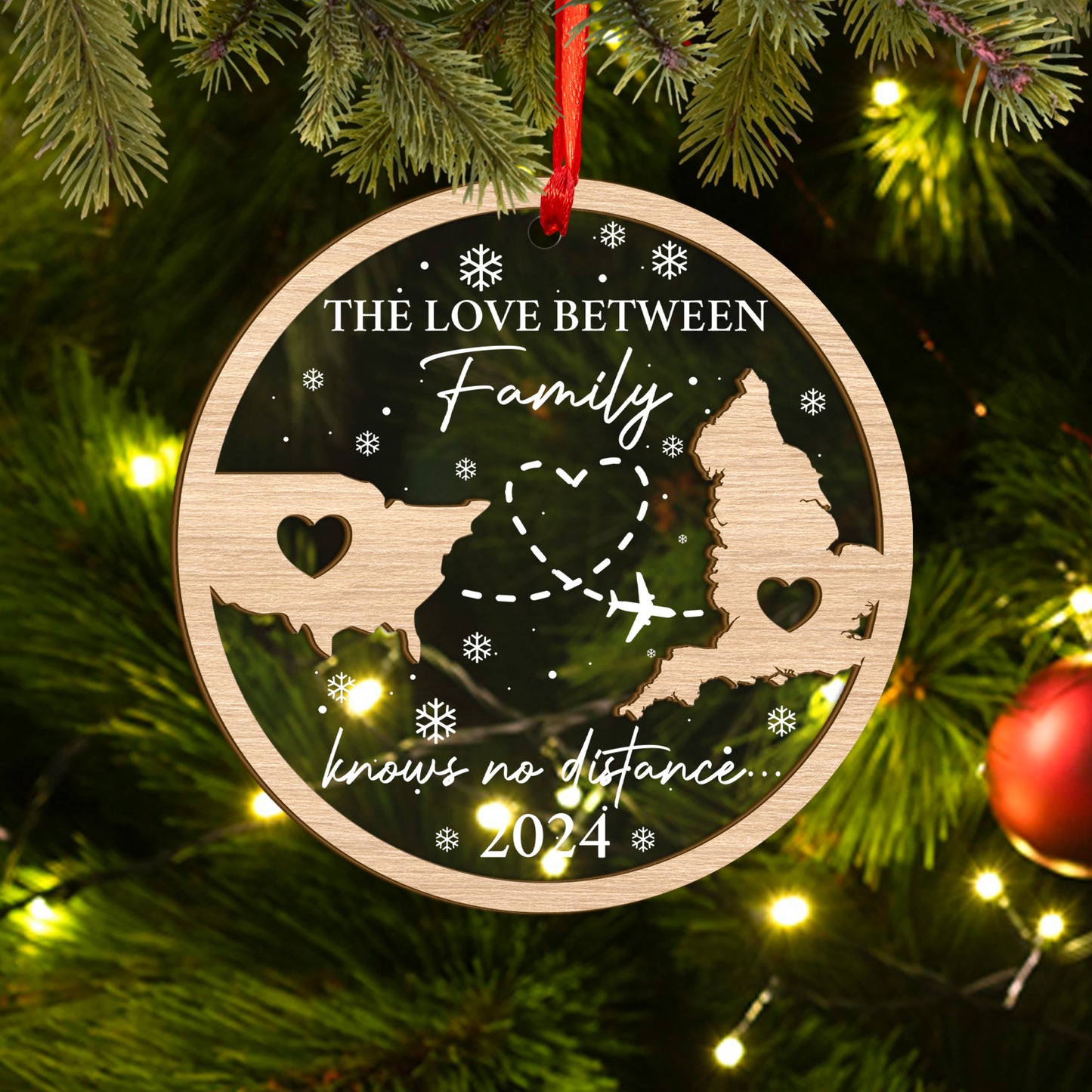 Custom Long Distance Wood and Acrylic Ornament