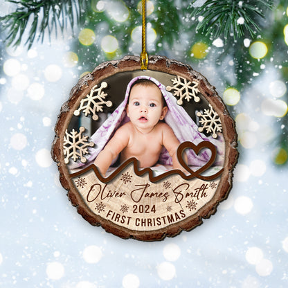 Custom Photo Baby First Christmas 2-Layer Wood Ornament