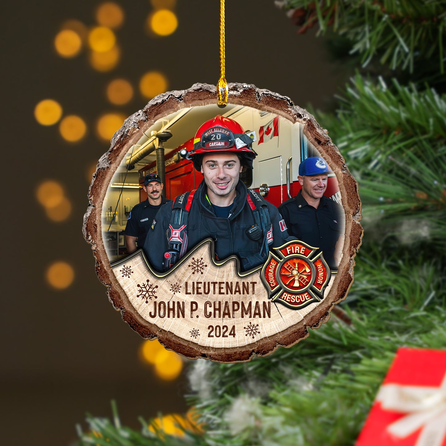 Custom Photo Firefighter Wood Slice Ornament