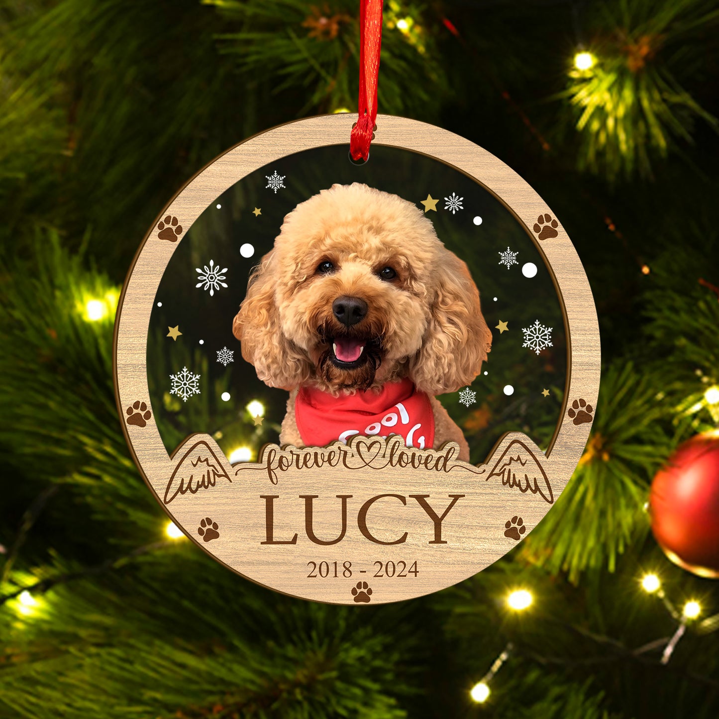 Custom Photo Memorial Dog Wood and Acrylic Ornament