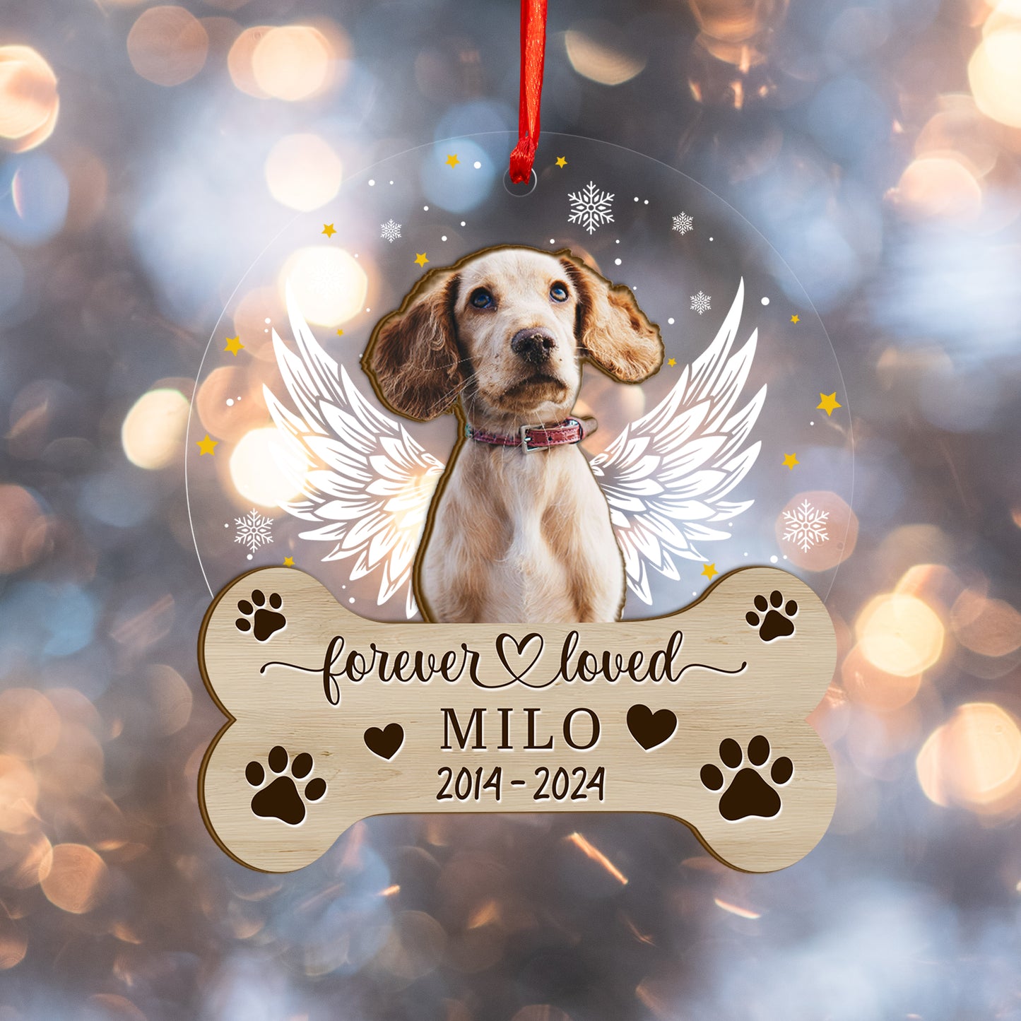 Custom Photo Memorial Dog Wood and Acrylic Ornament