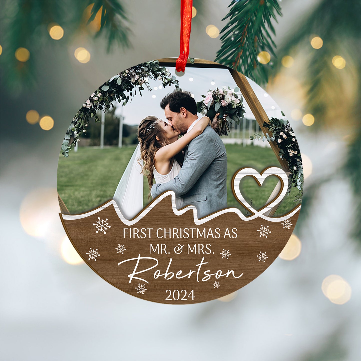 Custom Photo Wedding Wood and Acrylic Ornament