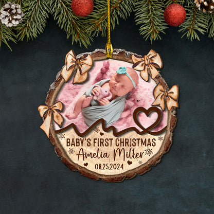 Custom Baby Photo Tie Bow 2-Layer Wood Ornament