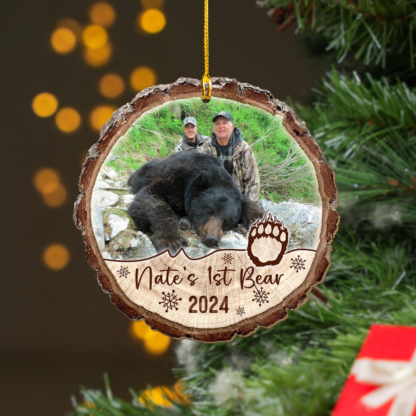 Custom Bear Hunting Photo Wood Ornament