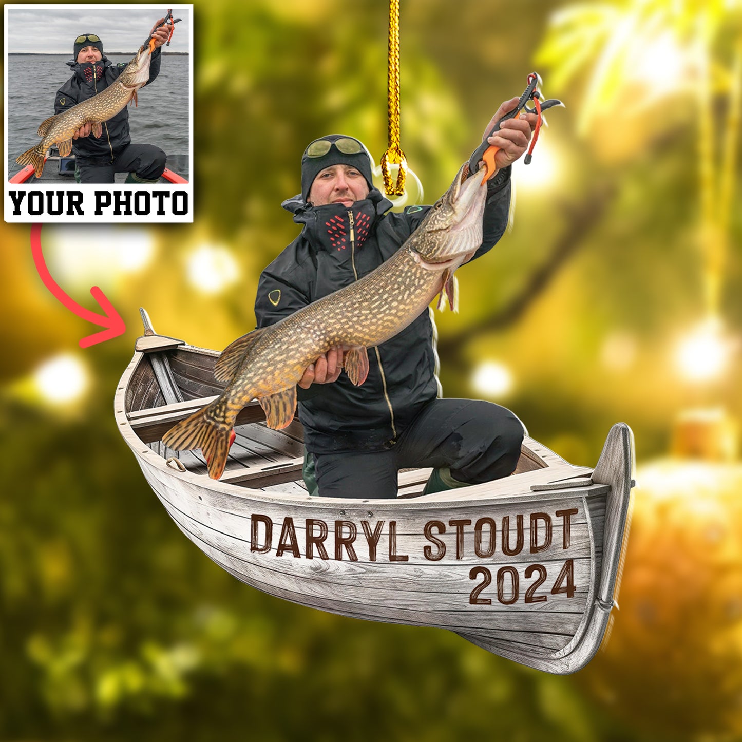 Custom Fishing Photo Vintage Boat Ornament