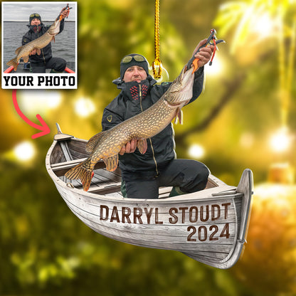 Custom Fishing Photo Vintage Boat Ornament