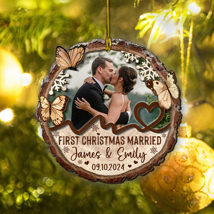 Custom Wedding Photo 2-Layer Wood Ornament