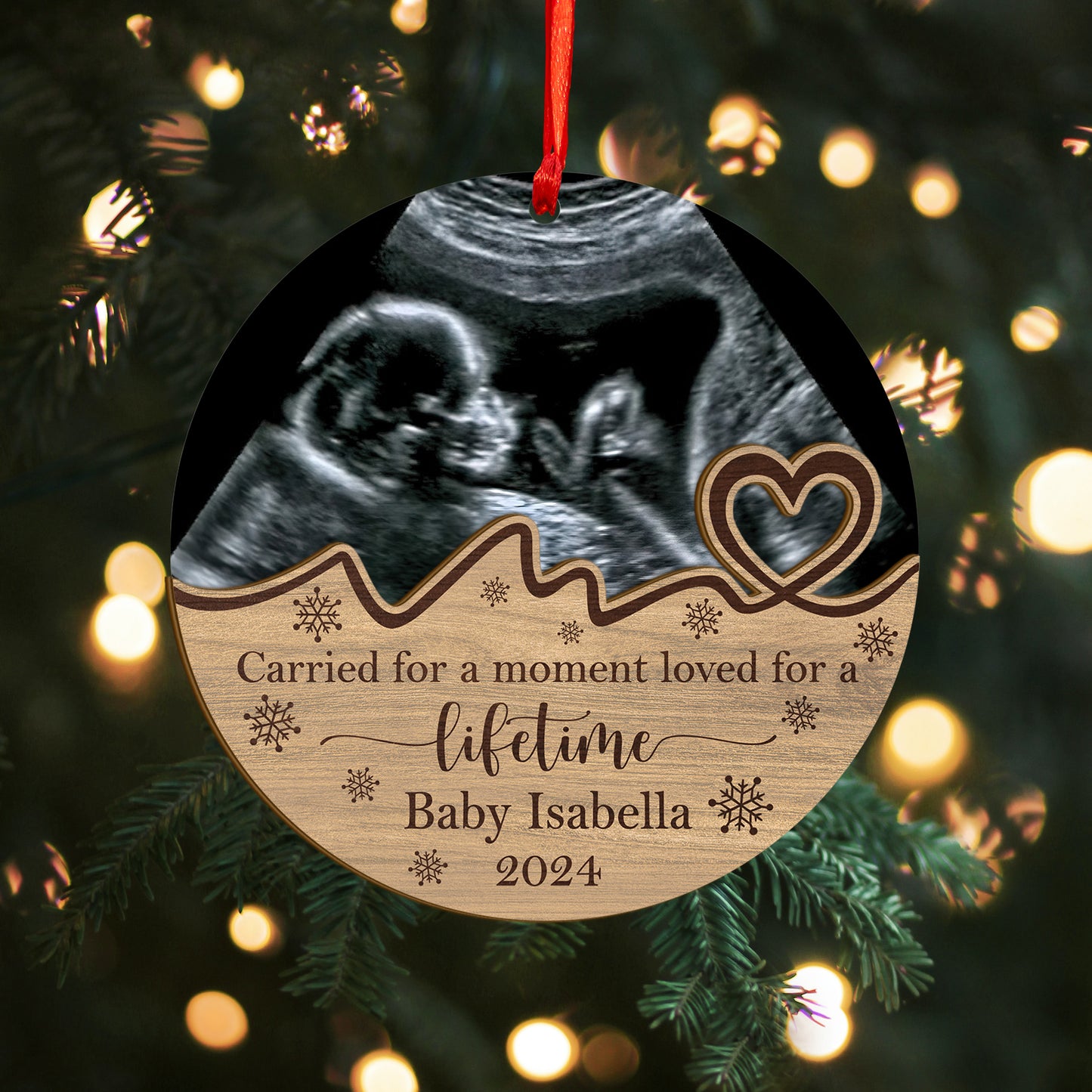 Custom Ultrasound Memorial Photo Wood and Acrylic Ornament